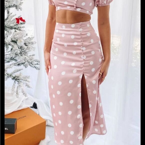 Beginning BoutiqueGabriella Button Detail Midi Skirt Polka - Picture 3 of 4